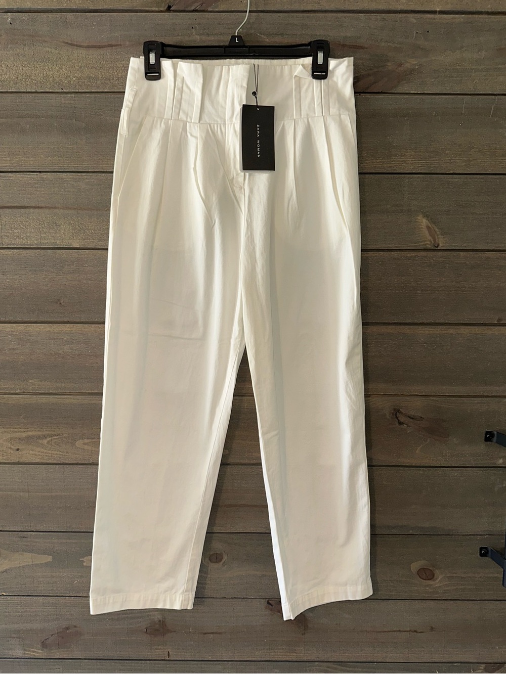 NWT ZARA WOMAN White High-Waist Tapered Pants